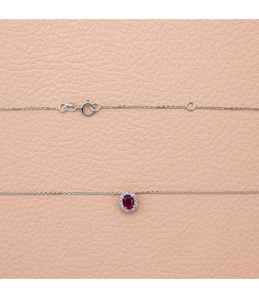 Lien Ruby Halo Pendant set with diamonds in 18 K White gold