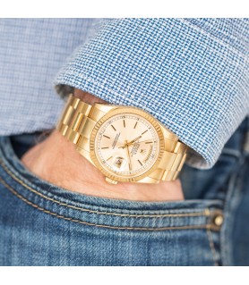 Rolex 118238 Day-Date Green Dial Fluted Bezel Yellow Gold President Bracelet 36 mm Watch