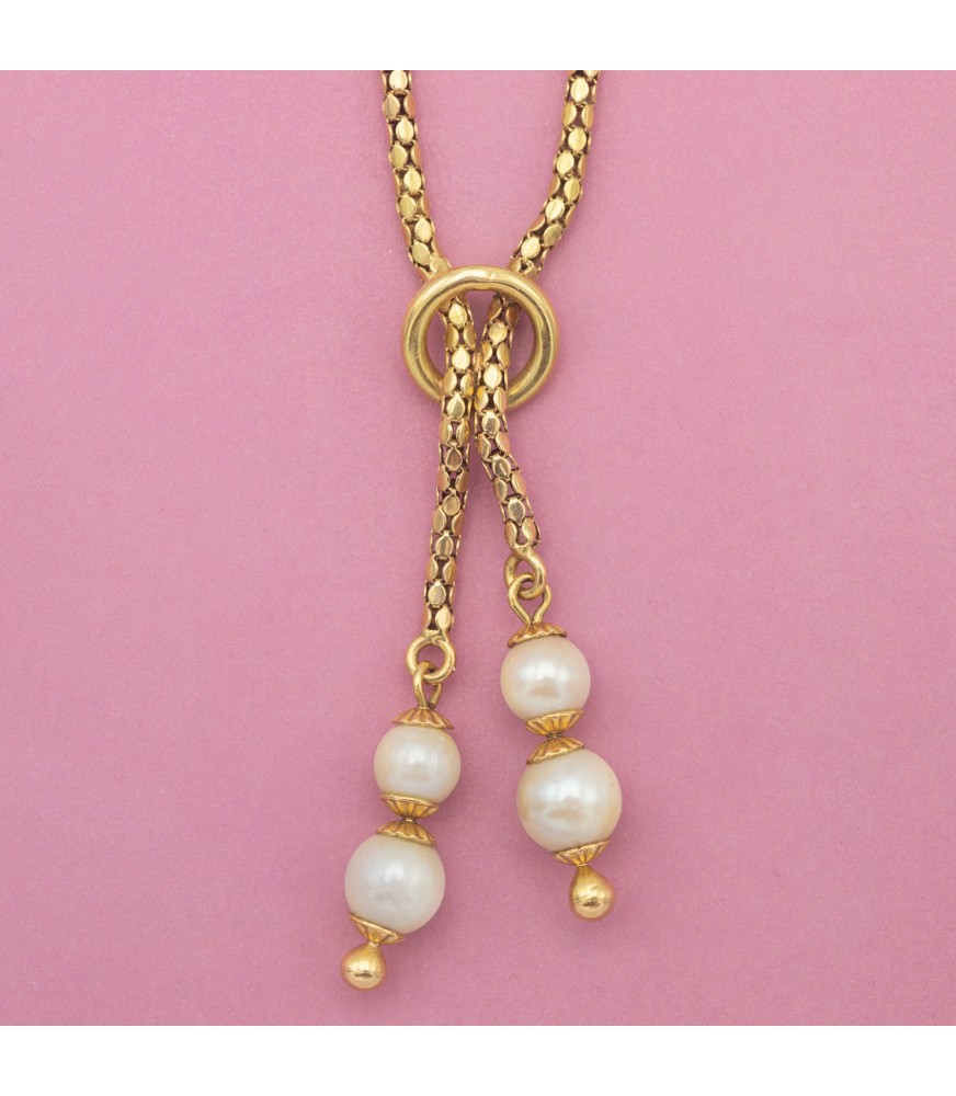 Aline - 18 k yellow gold tassel necklace - retro pearl jewellery