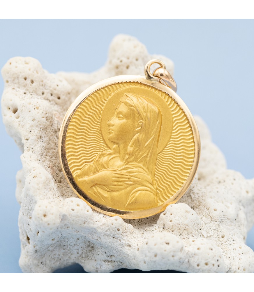 Vintage catholic pendant Solid gold Christian charm Virgin Mary