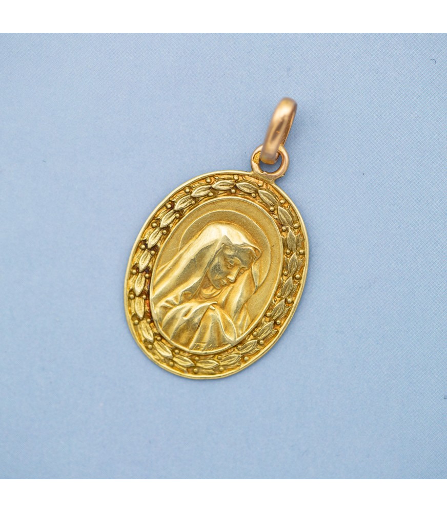 Vintage catholic pendant Solid gold Christian charm Virgin Mary