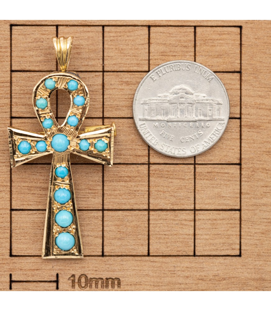 large 18 K Egyptian charm pendant - heavy 18 ct yellow gold brooch
