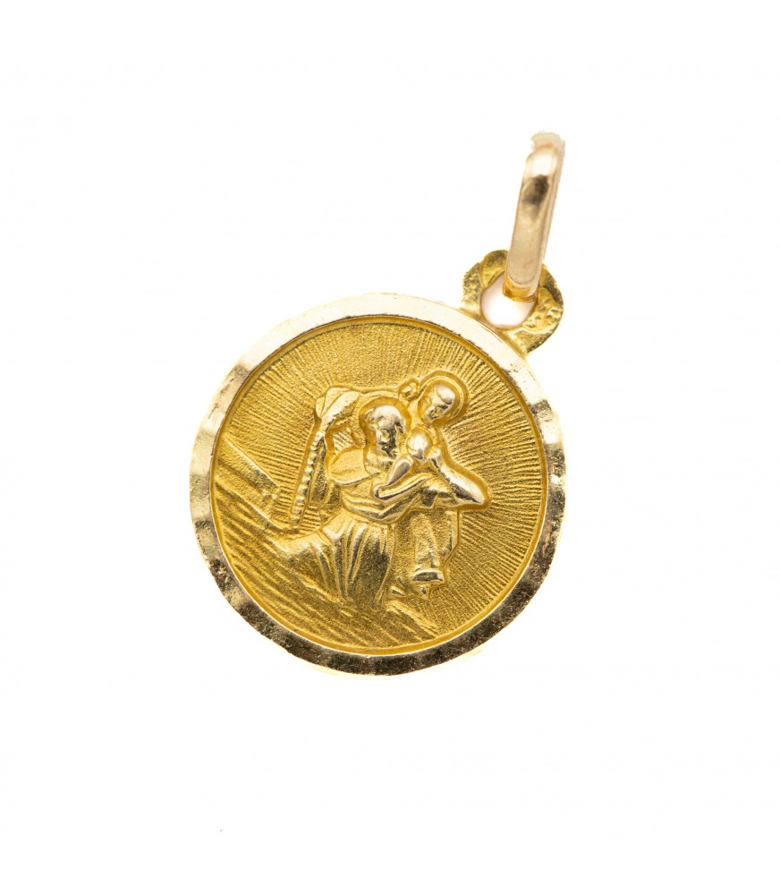 18K small solid Saint Christopher medal pendant - 18 ct yellow gold