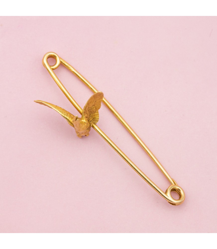 Hugo Pin French 18 k Yellow gold bar brooch - goose pin - Antique clip pin