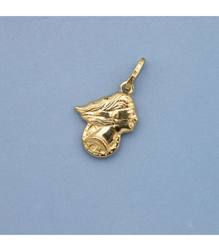 18k Solid Yellow Gold Goddess Of Fortune Pendant – Lady Fortuna Good Luck Charm, Made In Italy, New