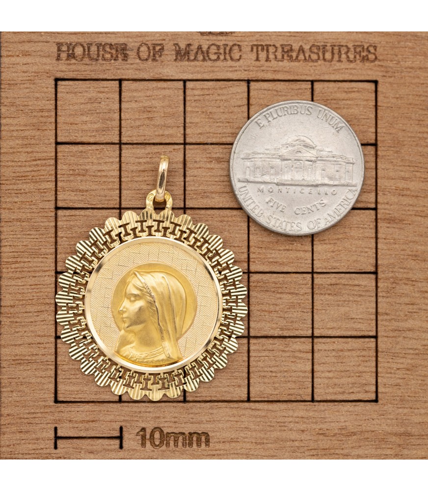 Large French 18k solid gold Virgin Mary charm - Lourdes - E. Dropsy