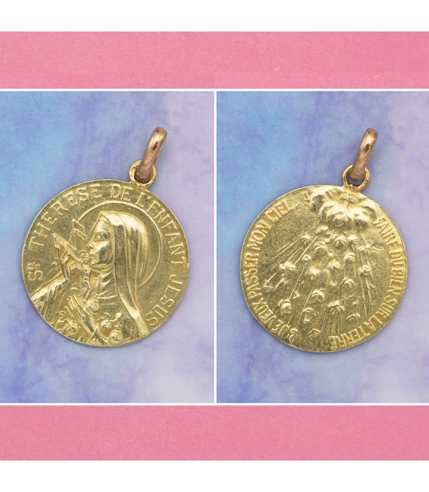 French 18k gold Saint Thérèse charm Estate French pendant