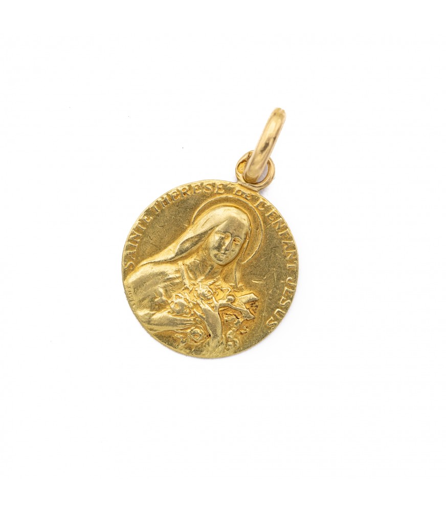 French 18k gold Saint Thérèse charm Estate French pendant