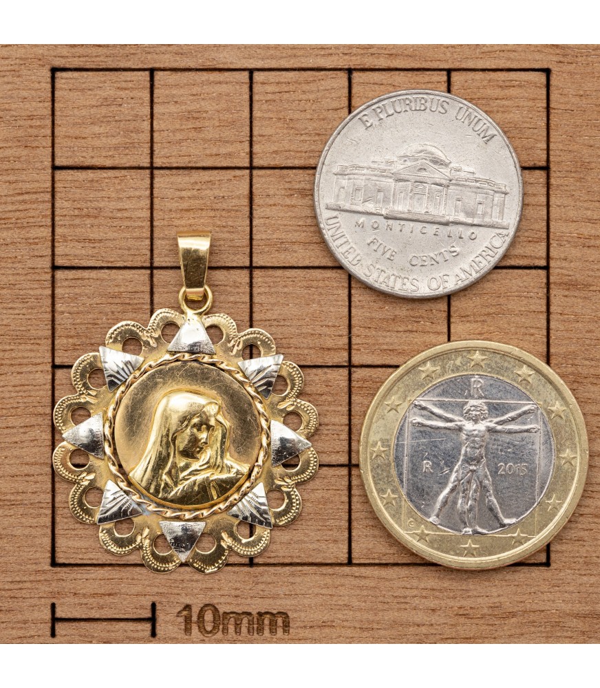18k Large Retro yellow gold Virgin Mary charm - 1950's 1960's