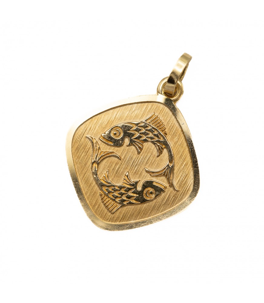 18 K Vintage zodiac charm pendant - Pisces charm - solid yellow gold