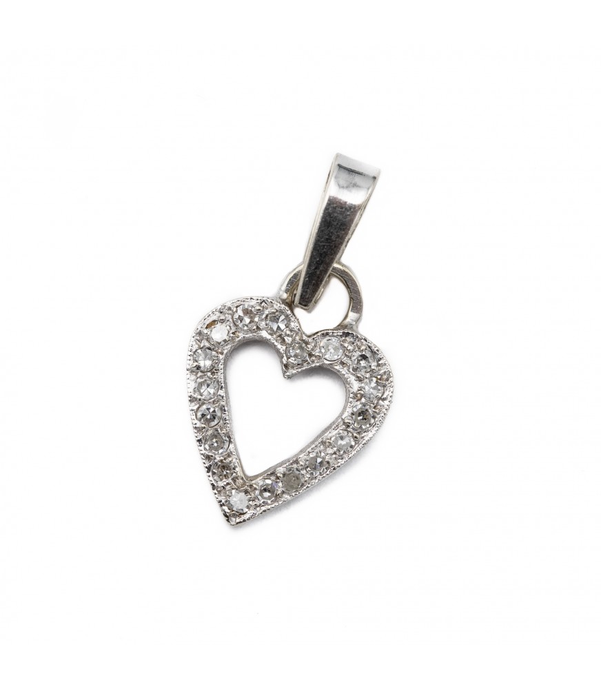 18k diamond pendant - Vintage solid gold heart charm - diamond heart