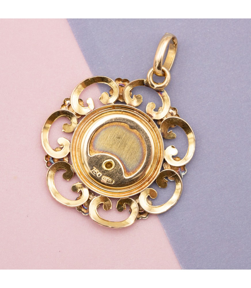 18k Large Retro yellow gold Virgin Mary charm - Vintage religious