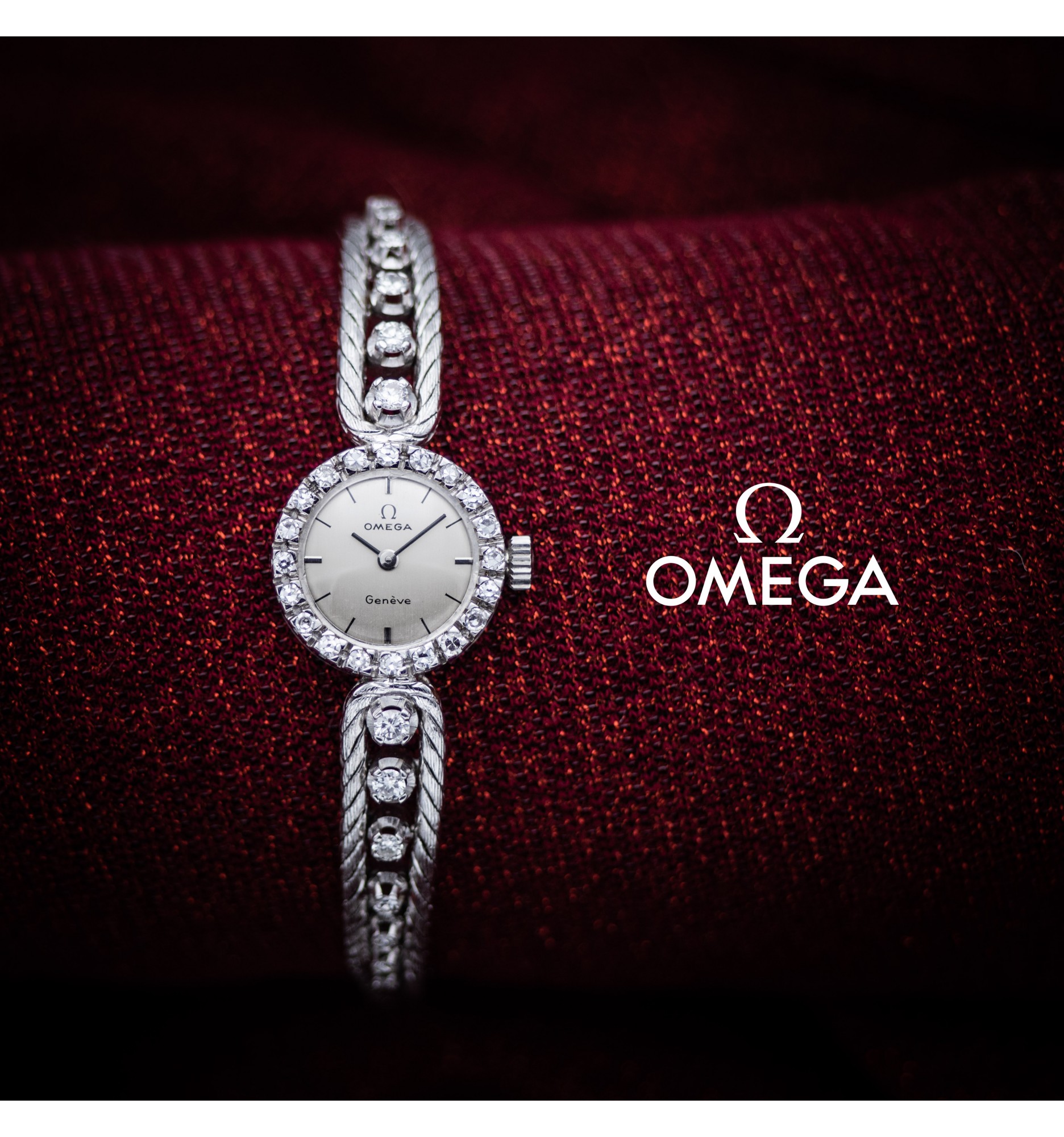 White gold Omega ladies watch with diamonds