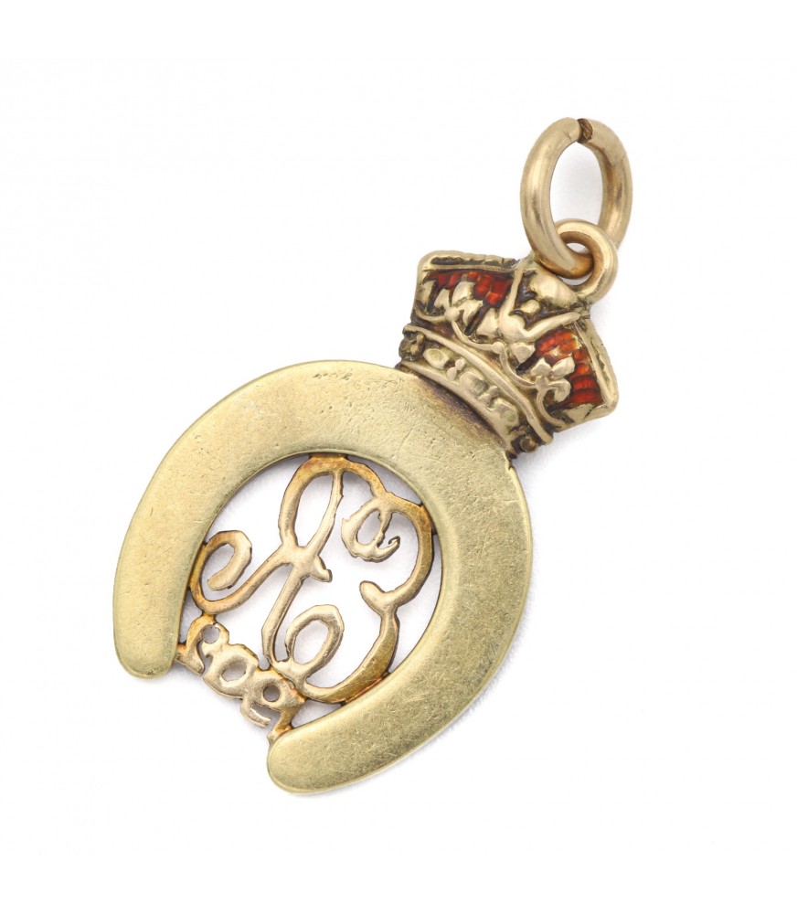 Antique enamel pendant - King Edward coronation pendant - Gold Edward