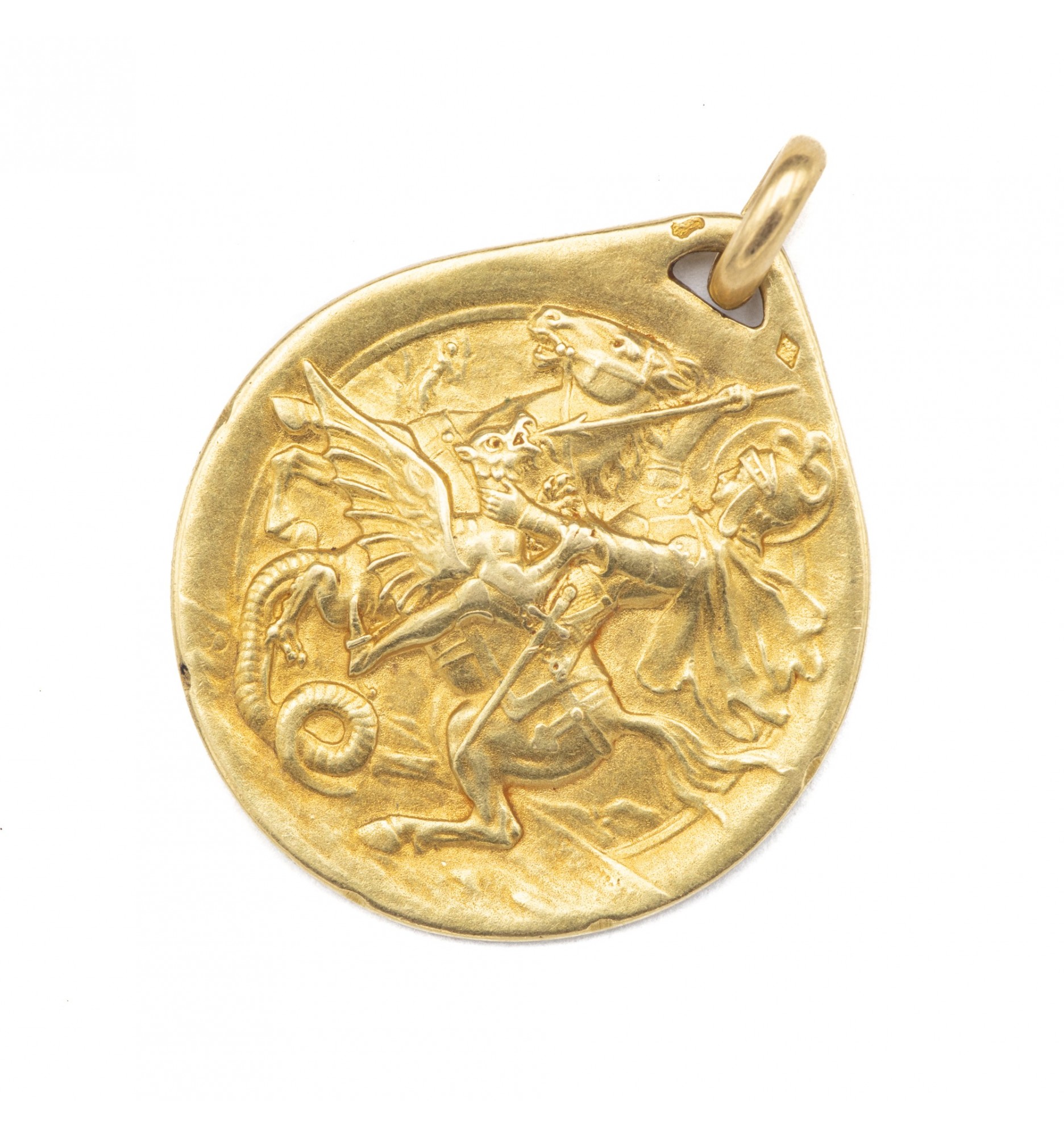 Saint George and the dragon medal - 18 ct yellow gold french pendant